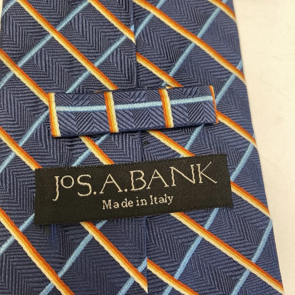 Jos.A.‎ Bank 100% Silk Plaid Pattern Made In Italy Tie. Blue Yellow Red